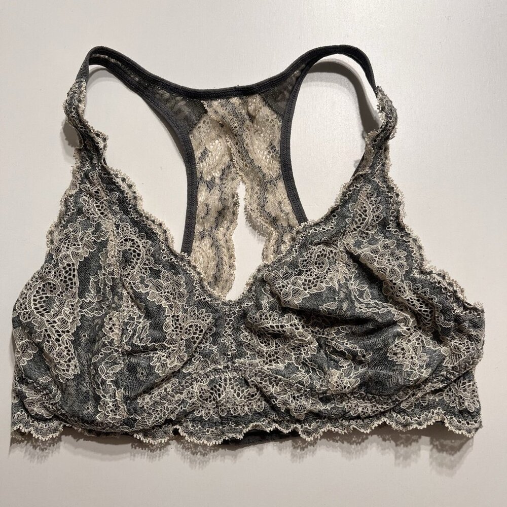 Felina Gray Lace Bralette Racerback Cutout Lined Stretch Comfortable S/CH